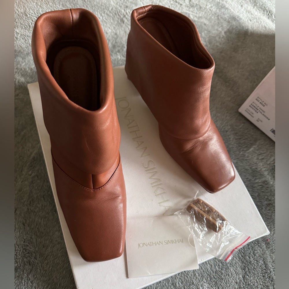 Jonathan Simkhai Karine Booties Foldover Cinnamon Brown Ankle Leather, Size 38EU - Picture 2 of 10